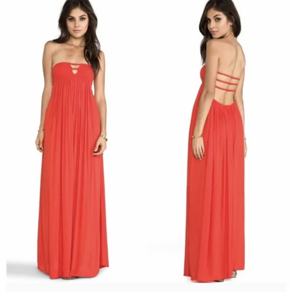 NWT Indah Flamingo Strapless Smock Bandeau BOHO Maxi Dress in Coral Endex